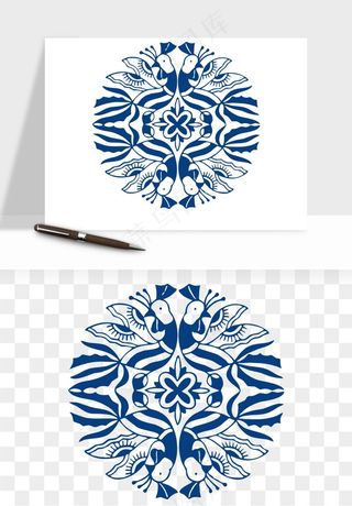 青花瓷花纹花卉图案png免抠