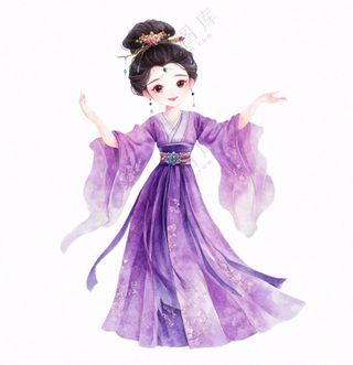 古风人物紫色舞蹈少女卡通插画免抠
