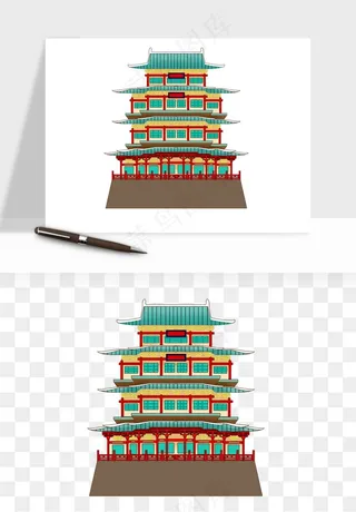 国潮风古建筑古楼古塔鼓楼psd,png免抠图