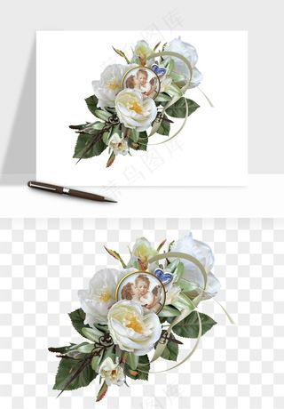 复古花卉相框欧式png免抠