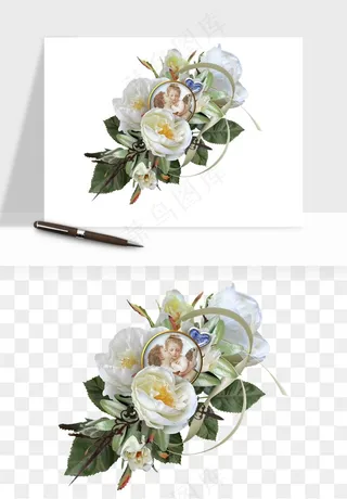 复古花卉相框欧式png免抠