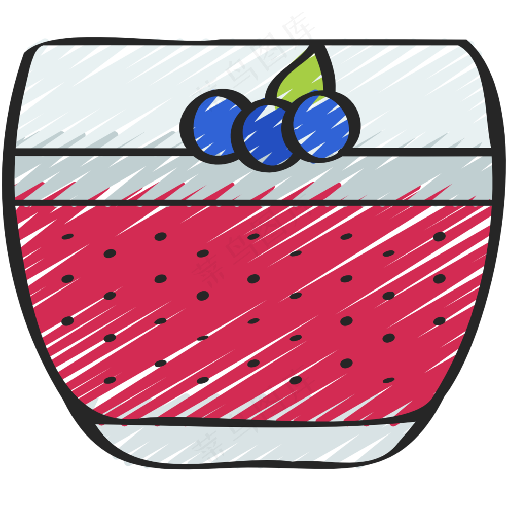 奇亚籽果茶饮料 绿色健康食品 铅笔手绘图标 icon