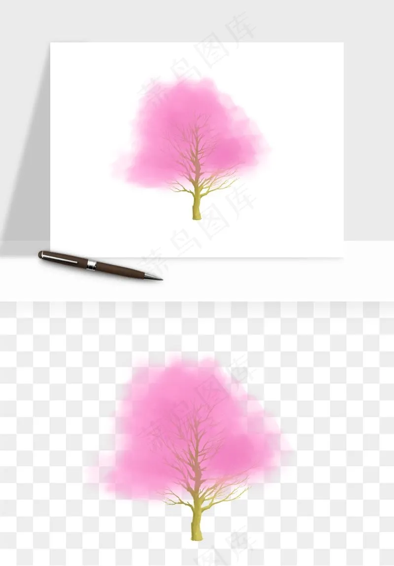 手绘浪漫花树桃花树png免抠