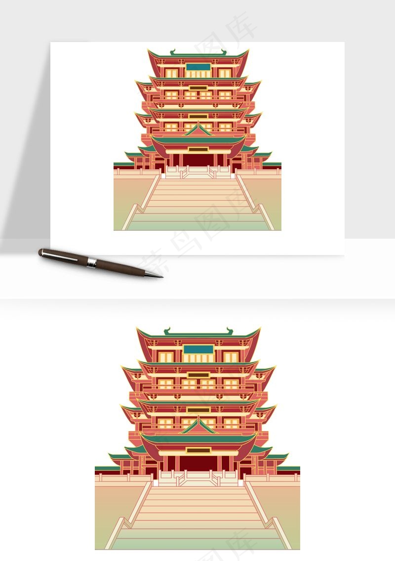 国潮风古建筑古楼古塔鼓楼psd,png免抠图