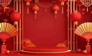 红色喜庆新年红灯笼庆祝节日元旦插画背景