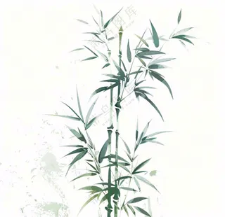 绿竹竹子绿植水墨画插画免抠