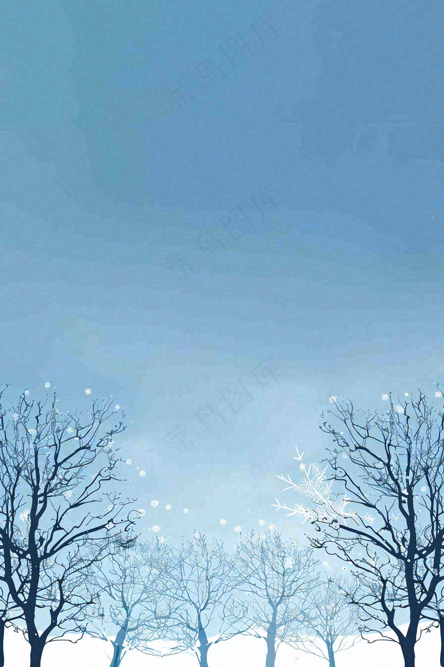 冬天森林雪白世界霜降节气插画背景