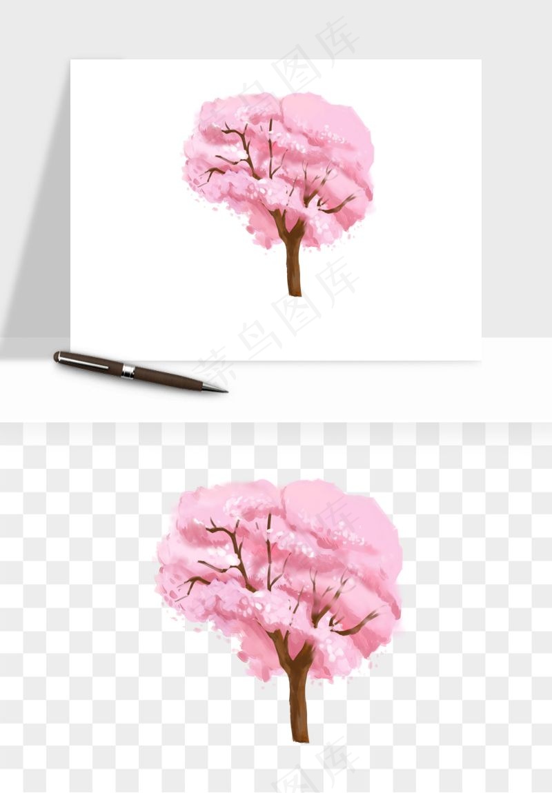 手绘浪漫花树桃花树png免抠