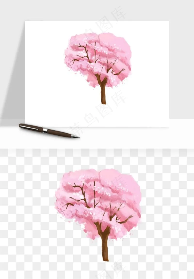 手绘浪漫花树桃花树png免抠