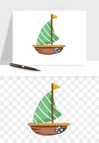 手绘航行帆船png免抠