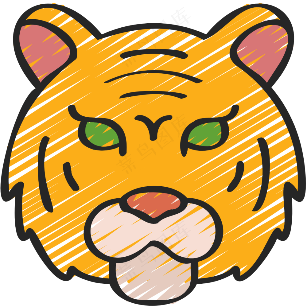 橙色老虎头像 铅笔手绘图标icon