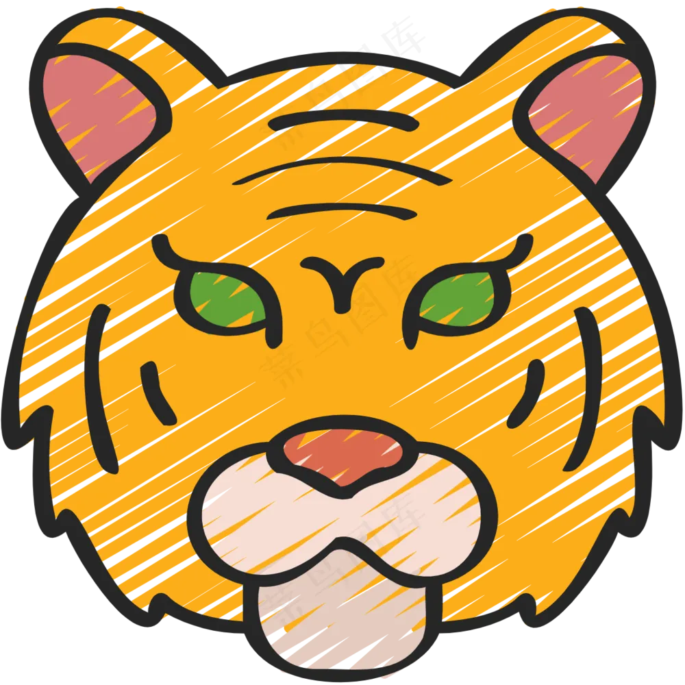 橙色老虎头像 铅笔手绘图标icon