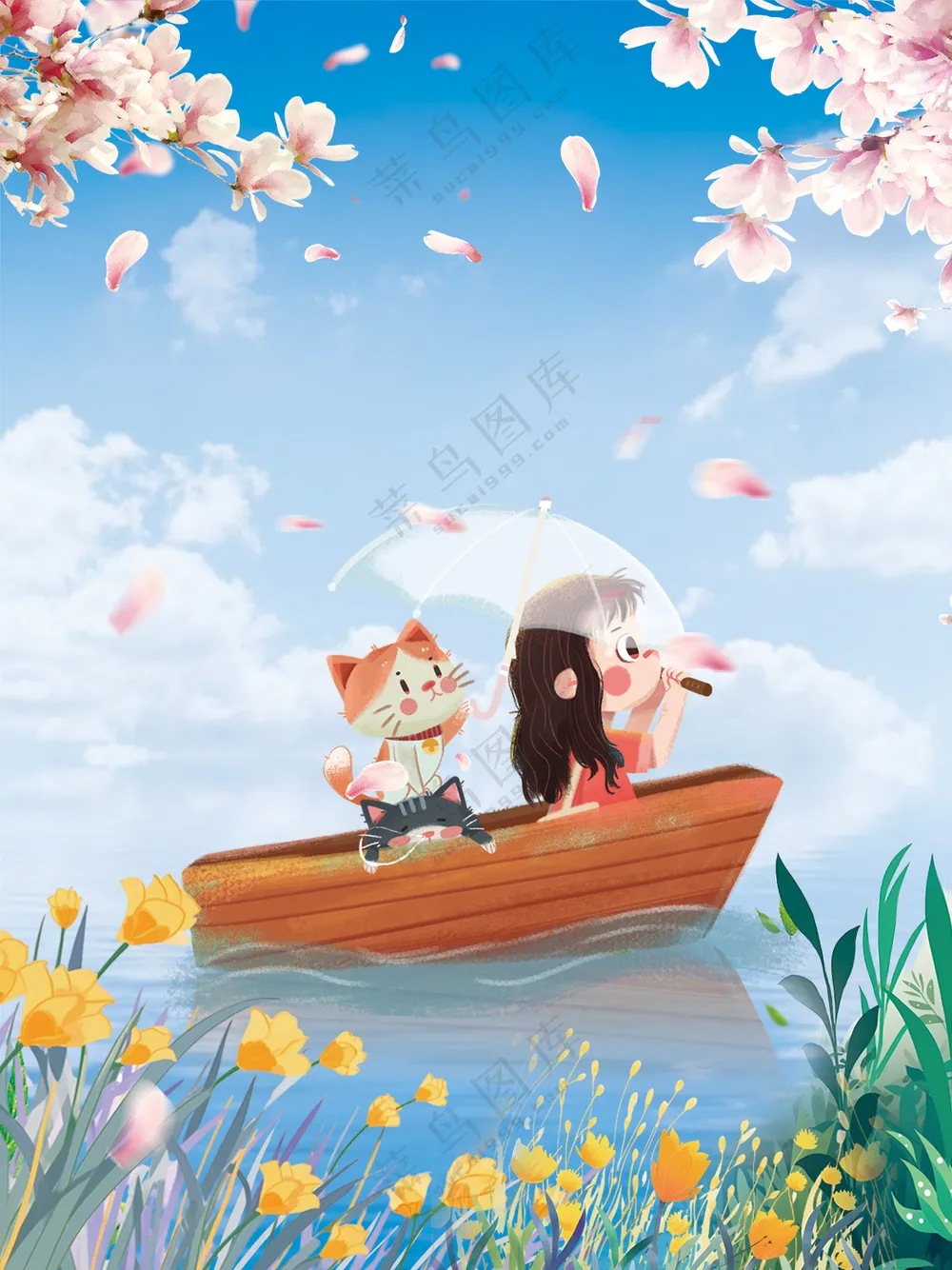 春天山花烂漫郊外游玩背景图