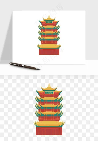 国潮高塔古塔楼建筑png免抠