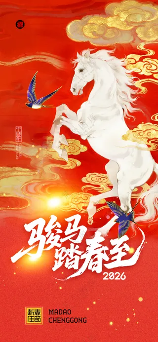 马年喜庆骏马踏春至新海报