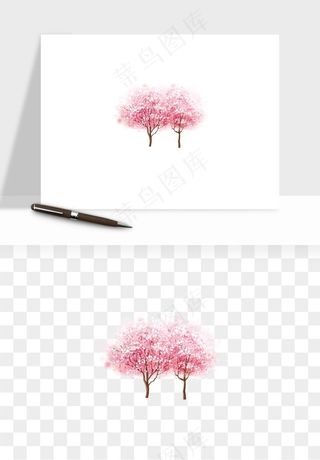 手绘樱花树png免抠