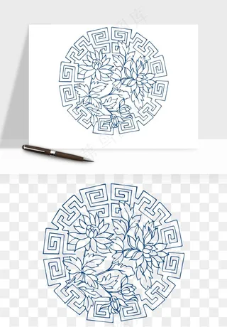 青花瓷花纹花卉图案png免抠