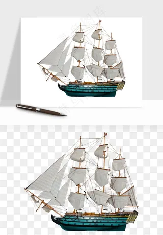 手绘航行帆船png免抠