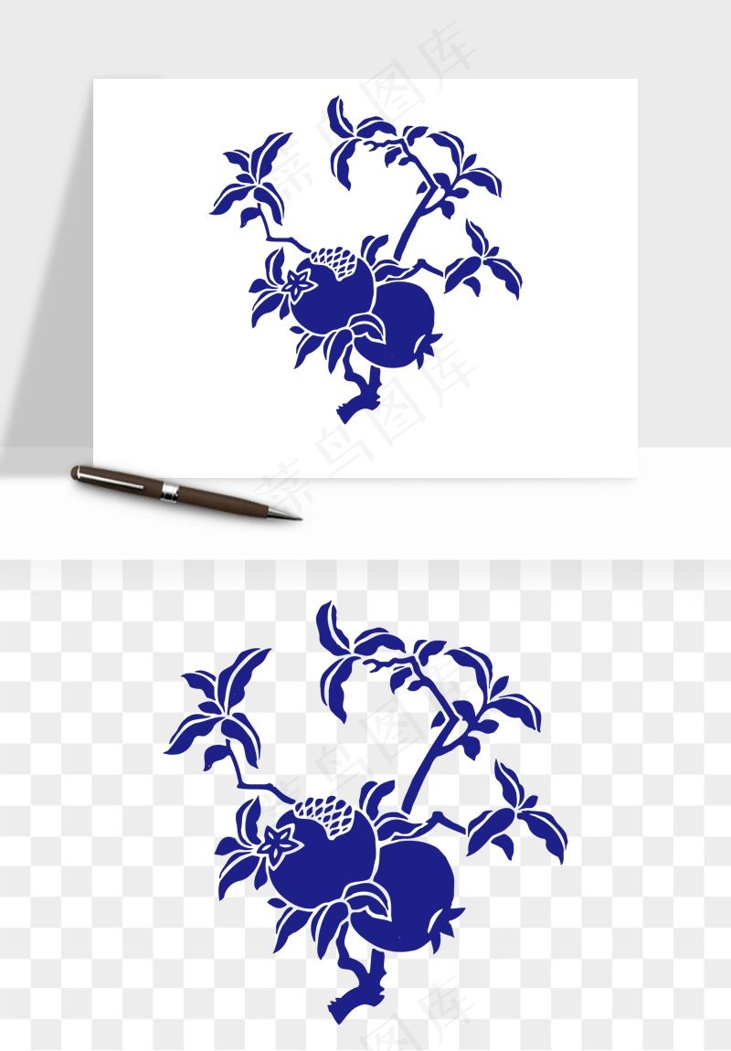 青花瓷花纹花卉图案png免抠
