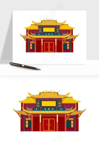 国潮风古建筑古楼古塔鼓楼ai,png免抠图