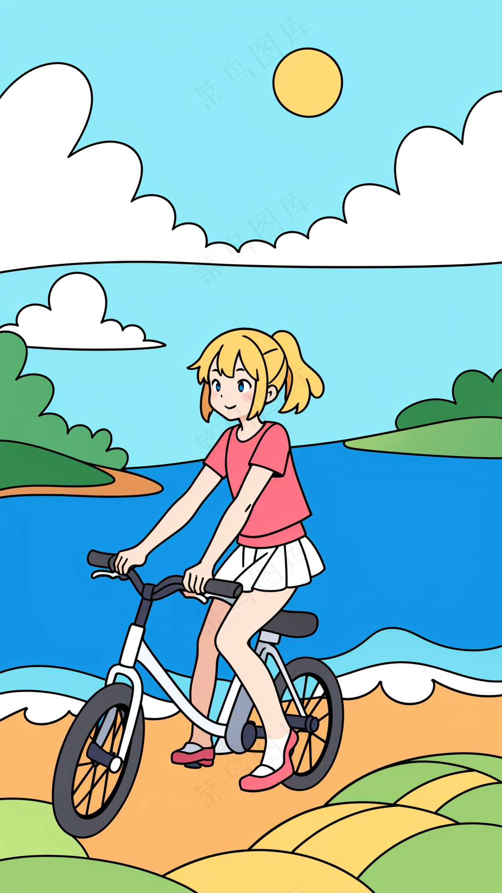 小女孩骑自行车 儿童简笔画
