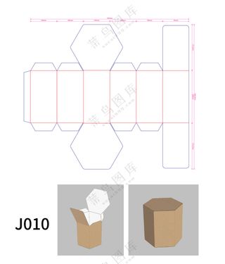 六边形瓦楞纸箱刀版图六棱柱包装设计刀模图