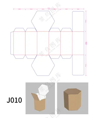 六边形瓦楞纸箱刀版图六棱柱包装设计刀模图