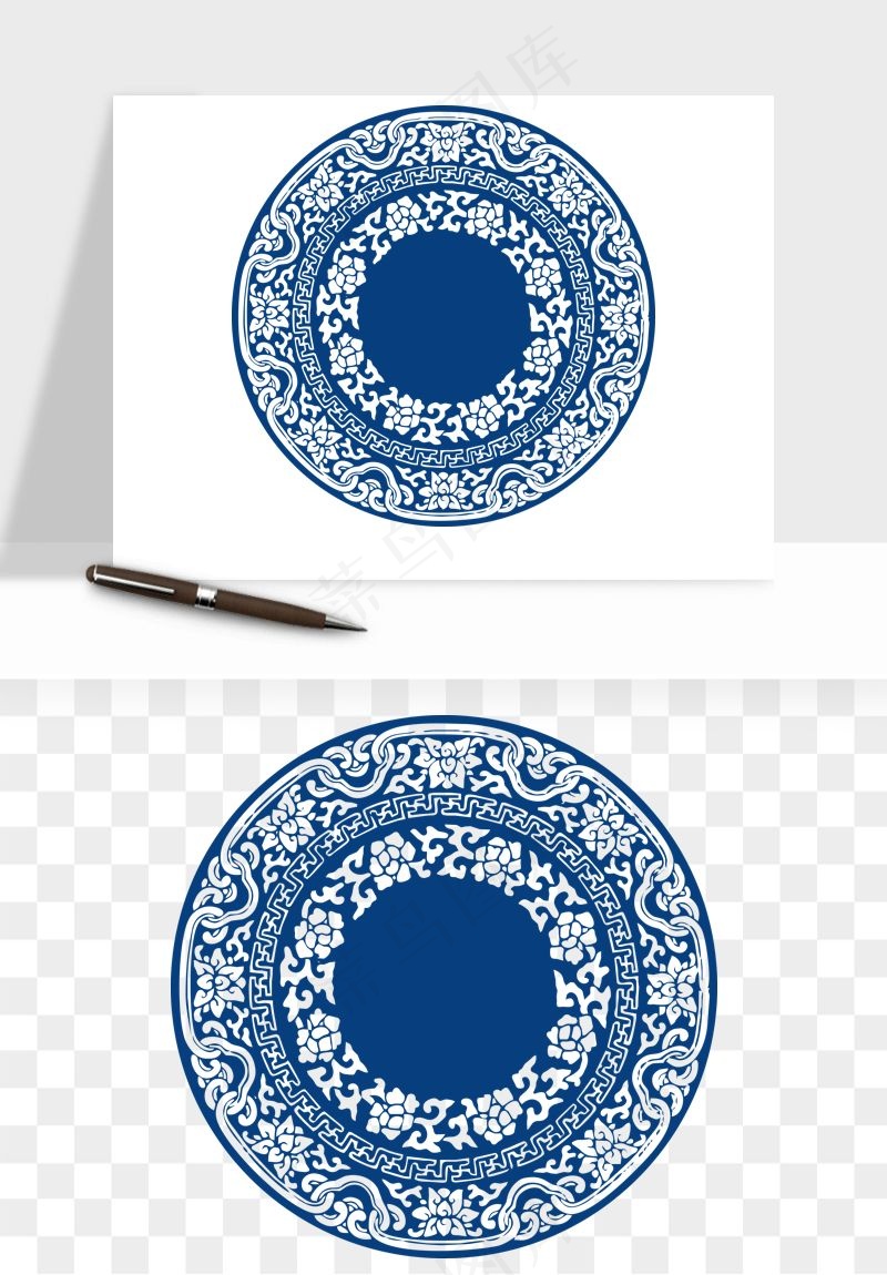 青花瓷花纹花卉图案png免抠