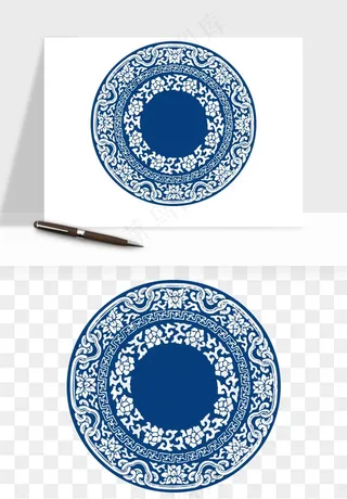 青花瓷花纹花卉图案png免抠