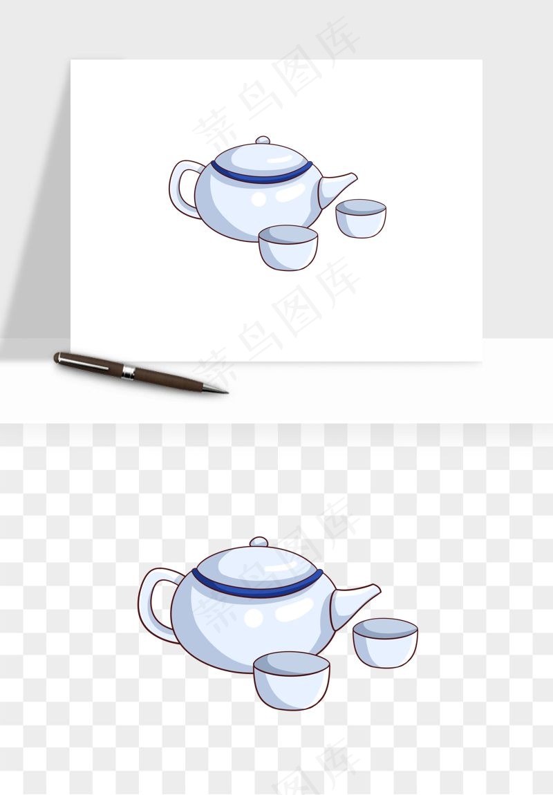 手绘茶壶茶具png免抠