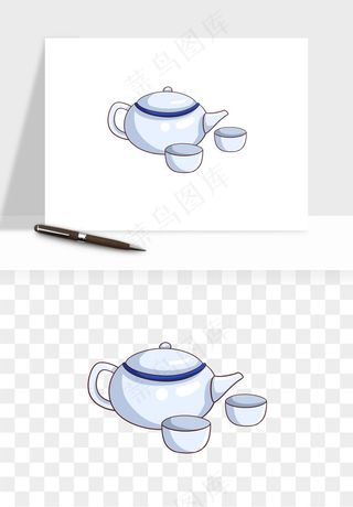 手绘茶壶茶具png免抠