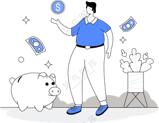 个人储蓄理财 蓝色主题扁平商务插画