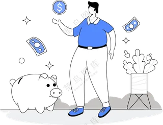 个人储蓄理财 蓝色主题扁平商务插画