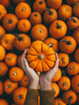 秋天秋收南瓜手捧南瓜实物摄影图