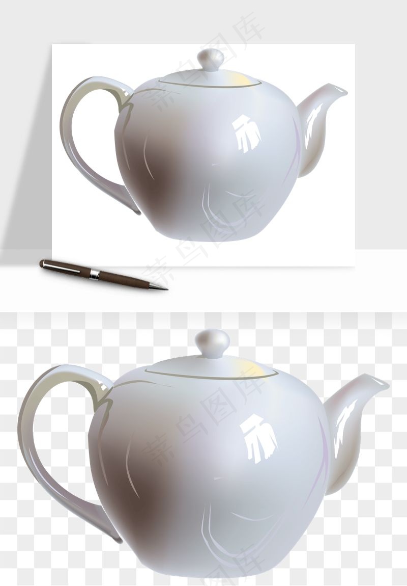 白瓷陶瓷茶壶png免抠
