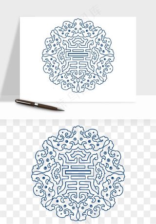 青花瓷花纹花卉图案png免抠