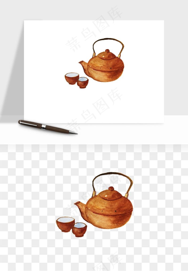 手绘茶壶茶具png免抠