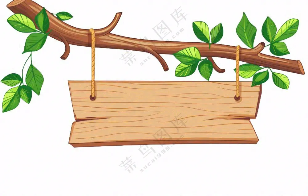 木板标题板块大树卡通插画免抠