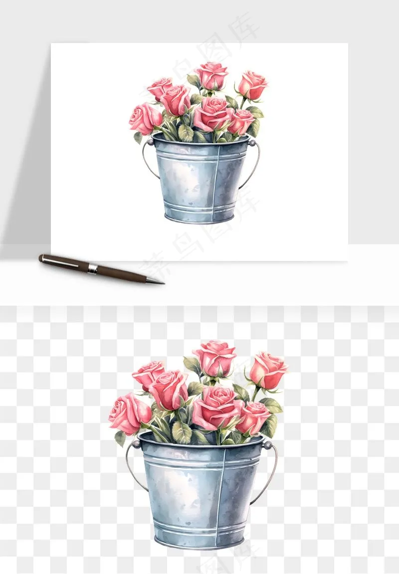手绘花瓶花艺png免抠