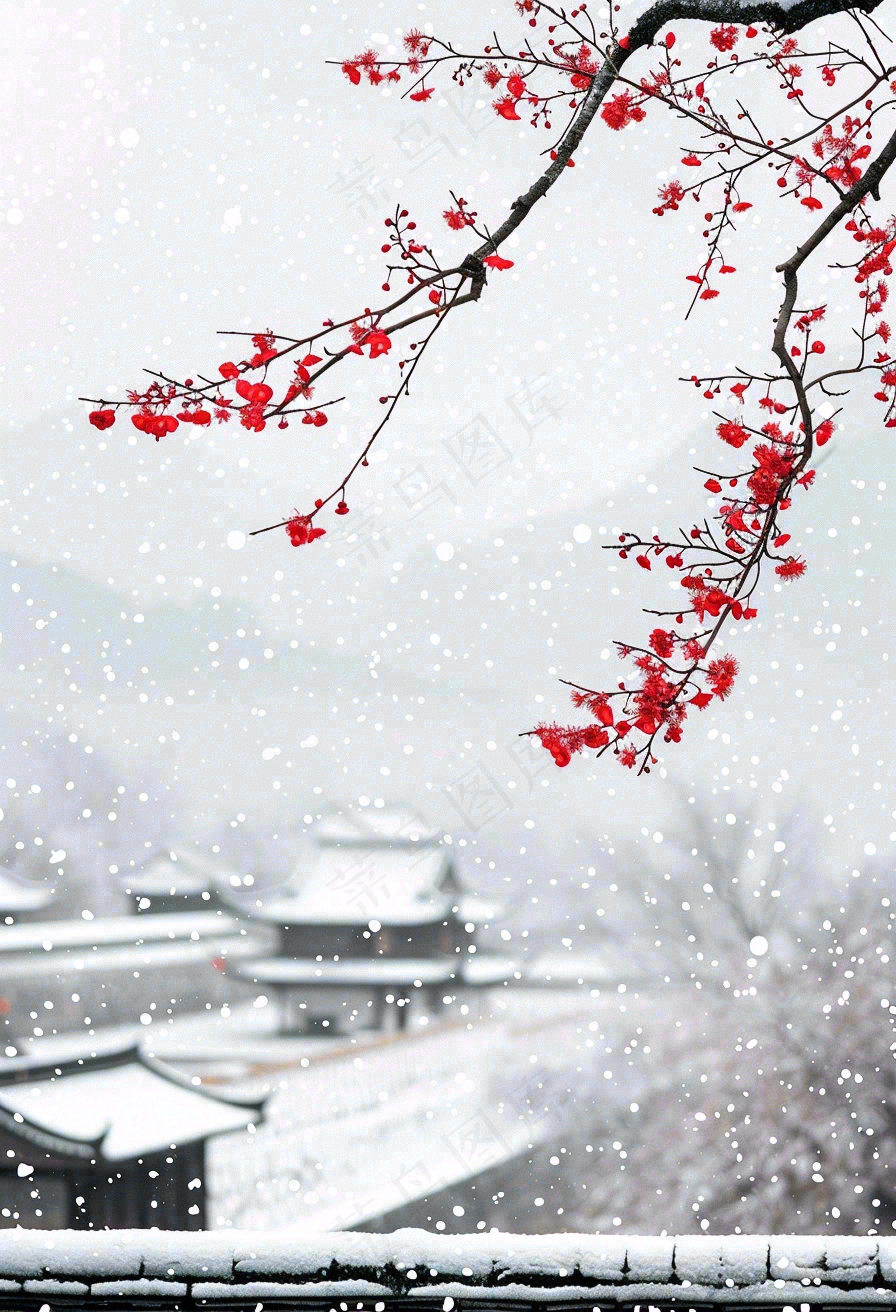 冬天寒冷白雪结冰小寒摄影图