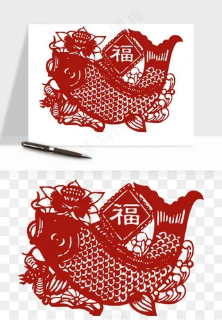 春节福字窗花剪纸png免抠