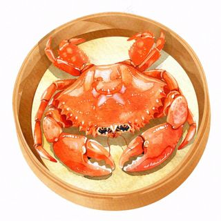 大闸蟹笼屉美食插画免抠
