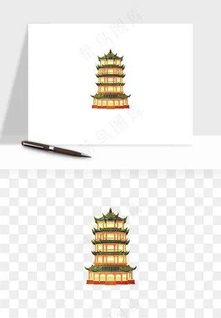 国潮高塔古塔楼建筑png免抠