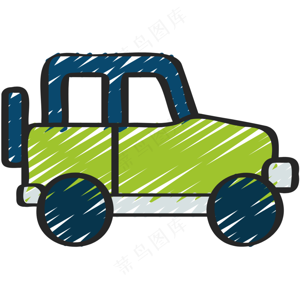 绿色吉普车 铅笔手绘图标 icon