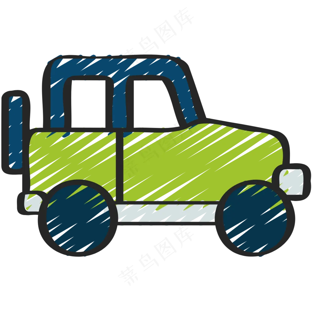 绿色吉普车 铅笔手绘图标 icon