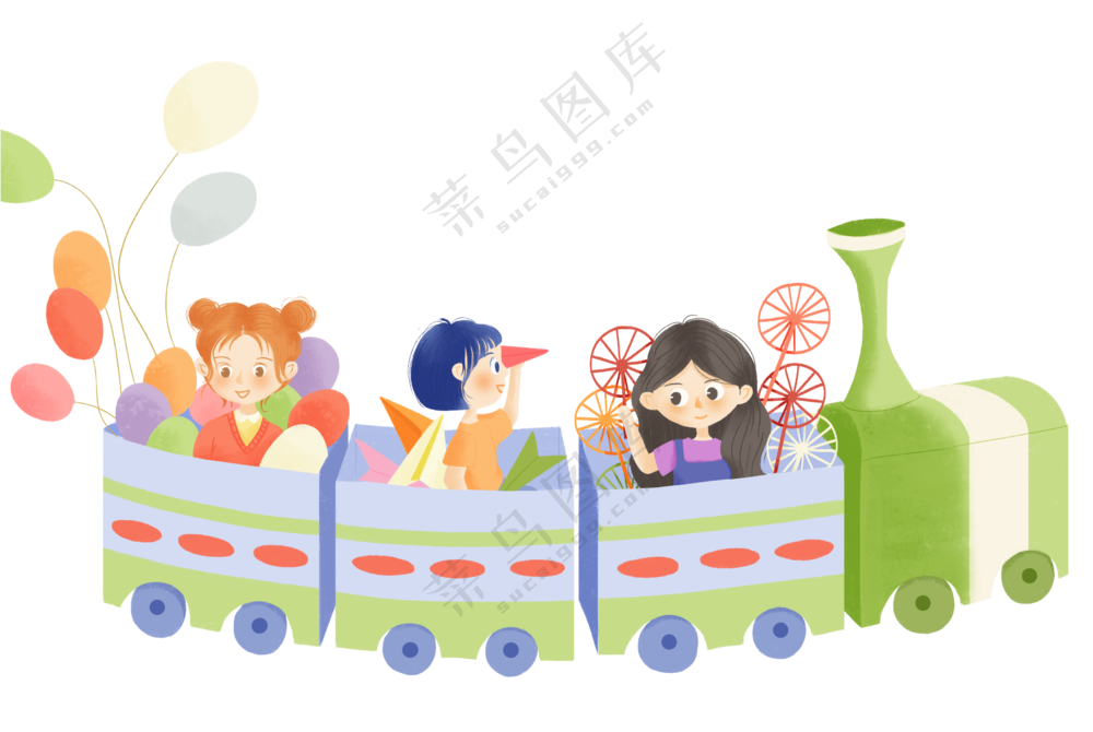 乘坐小火车的儿童人物插画