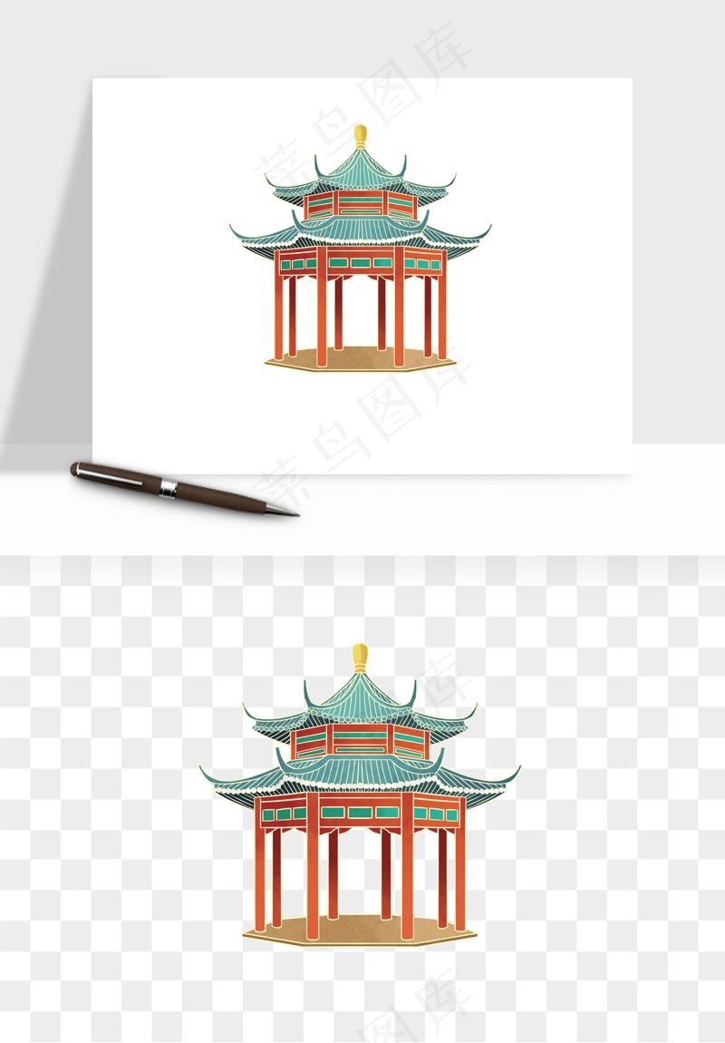 国潮风古建筑古楼古塔鼓楼psd,png免抠图