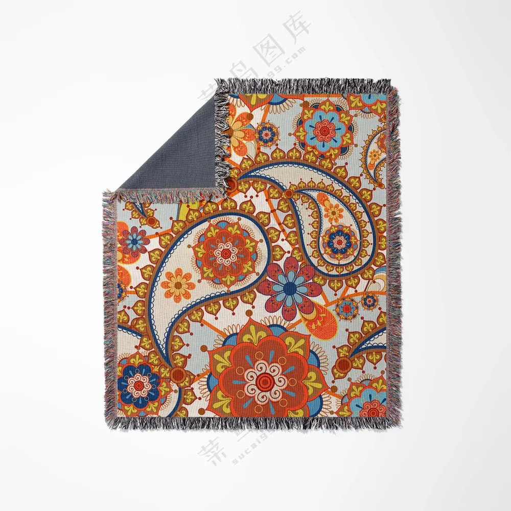 毛毯桌垫地毯被子披肩国潮印花贴图样机PS模板2