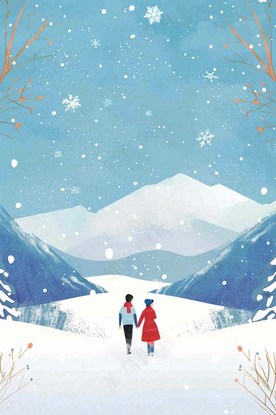 冬天白雪覆盖寒冷唯美雪景小寒插画背景