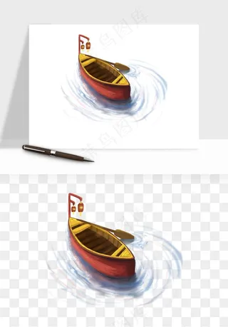 手绘木船小船png免抠